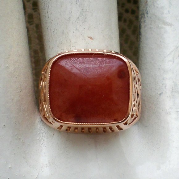 Russian USSR 14K 583 Rose Pink Gold Red Chalcedony Unisex Men's Women's Ring - Picture 4 of 10